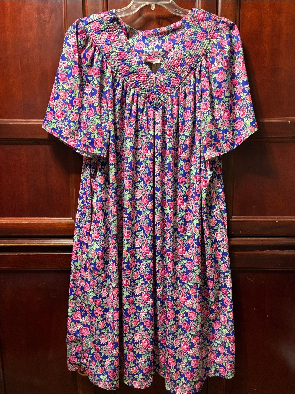 Vintage plus size polyester Floral short sleeve pullover Dress - Pink & Blue